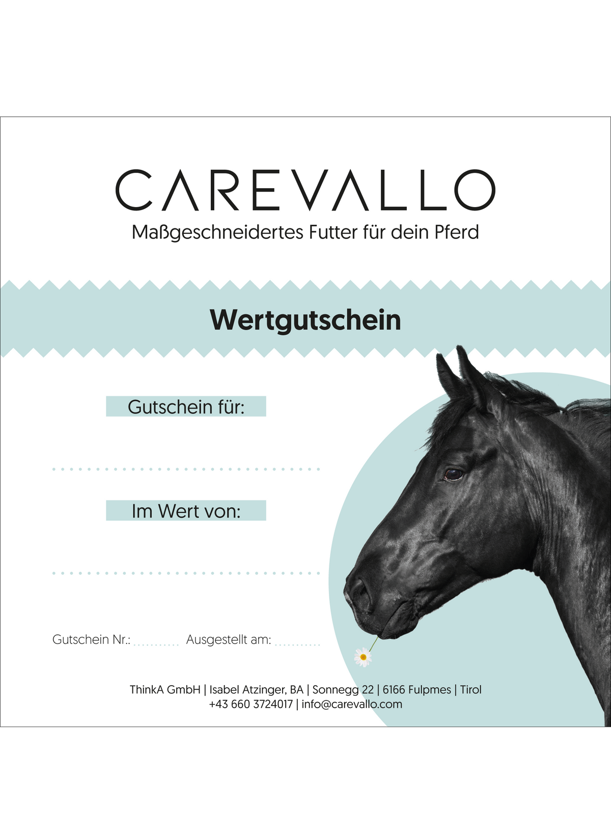 Carevallo Wertgutschein – Geschenkgutschein für Pferdefutter und Zubehör